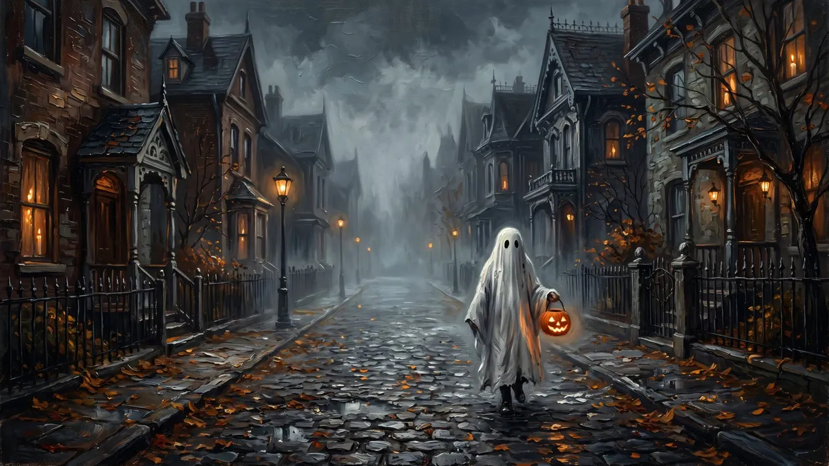 Ghost Walking Cobblestone Street shown on your frame