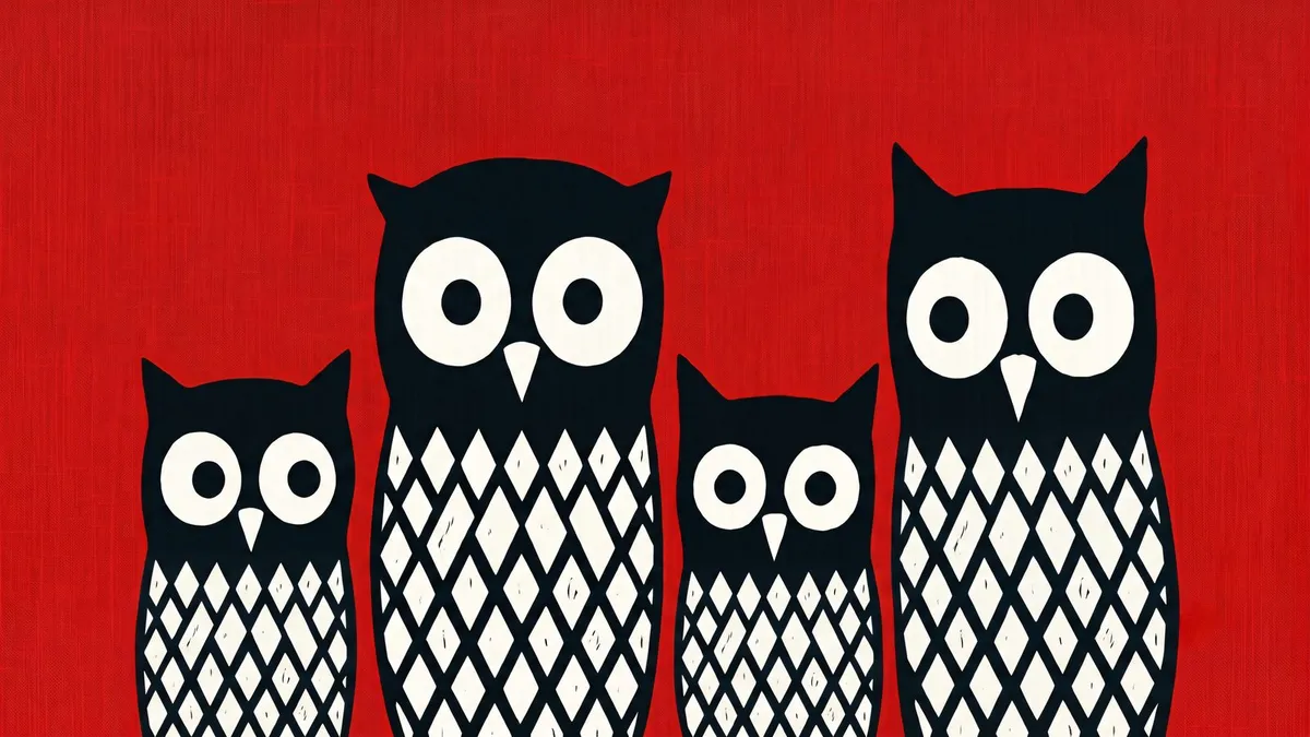 Retro Owl Family shown on your frame