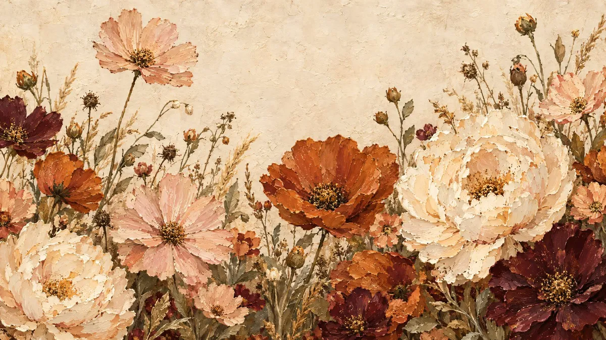 Autumn Wildflower Impasto Meadow shown on your frame