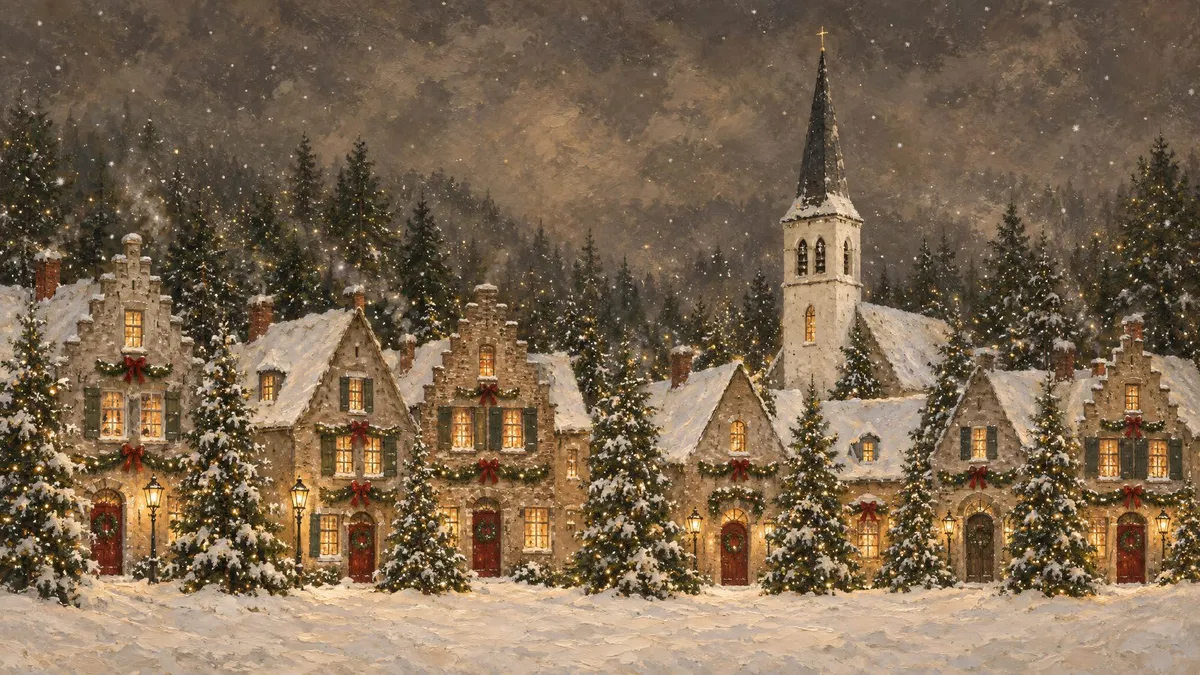 Candlelit Christmas Village shown on your frame