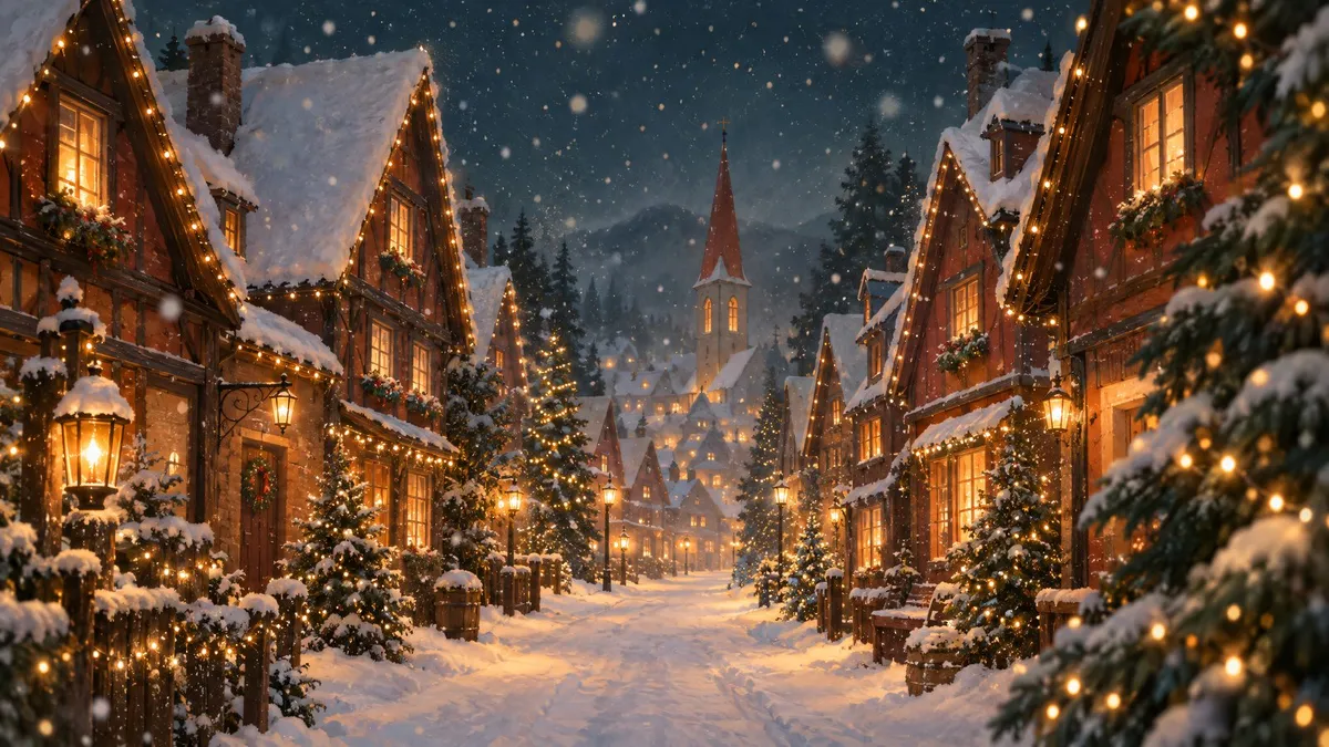 Lantern Lit Christmas Village shown on your frame