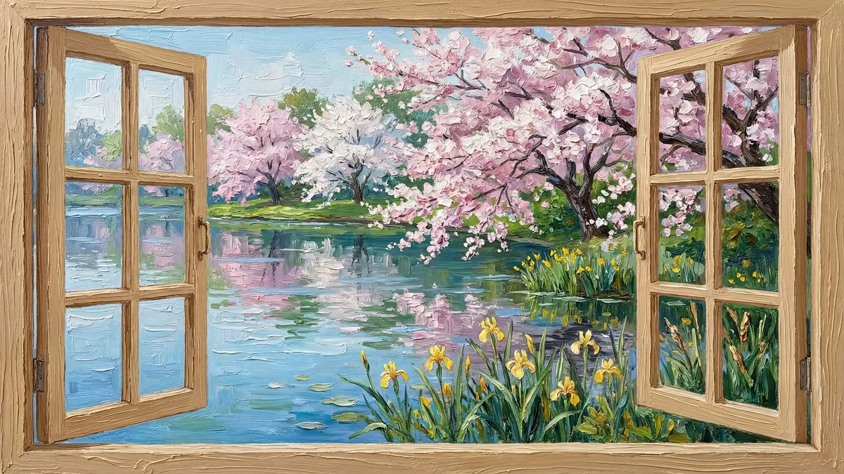 Cherry Blossom Lake Window shown on your frame