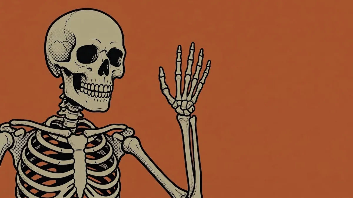 Halloween Waving Skeleton Hearty Hello shown on your frame