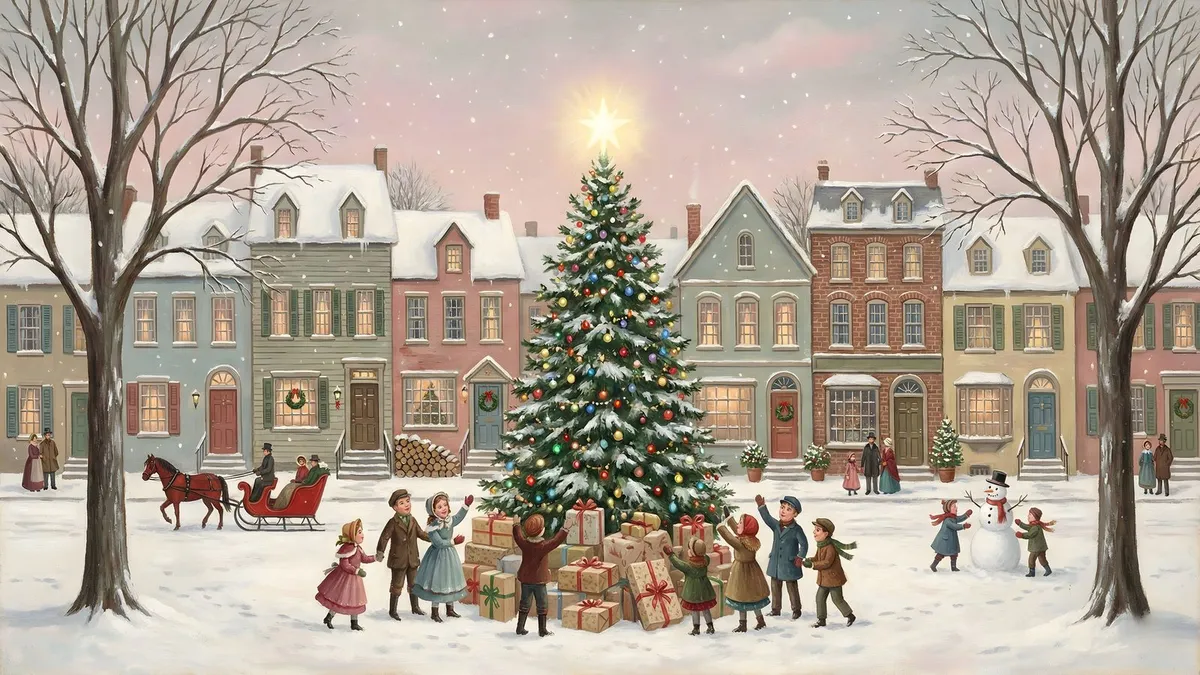 Nostalgic Christmas Village shown on your frame
