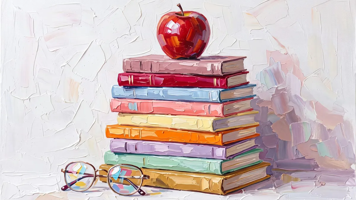 Books And Apple Still Life shown on your frame