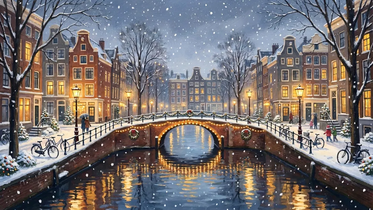 Snowy Amsterdam Canal shown on your frame