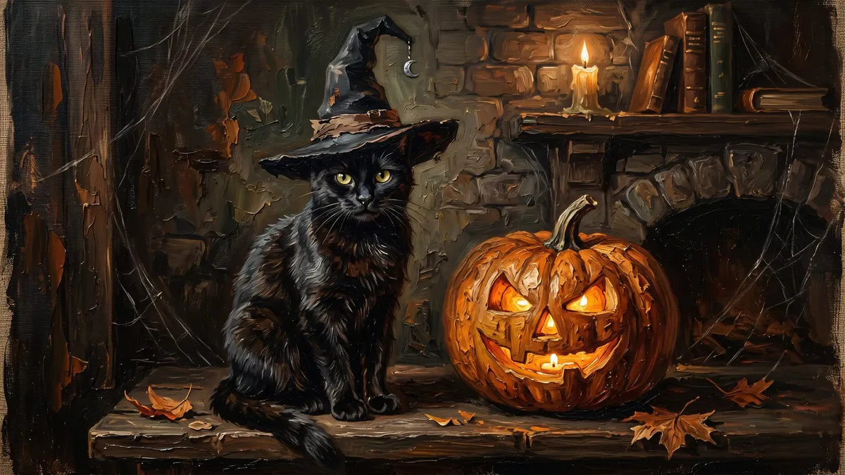 Black Cat Witch Hat shown on your frame