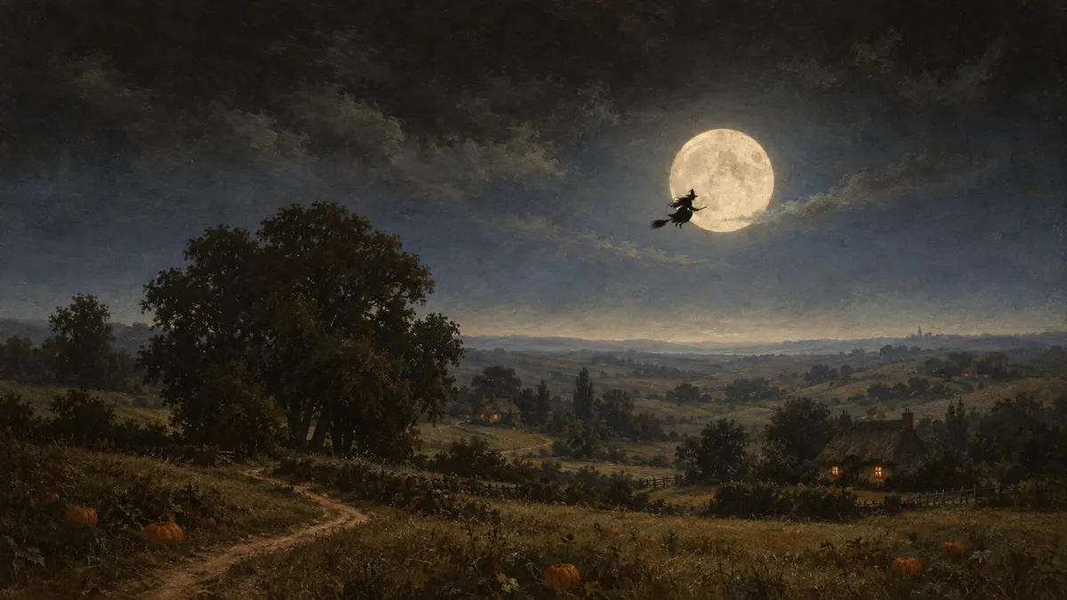 Full Moon Witch Landscape shown on your frame