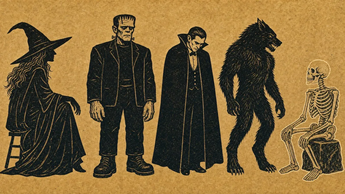 Vintage Halloween Monster Lineup shown on your frame