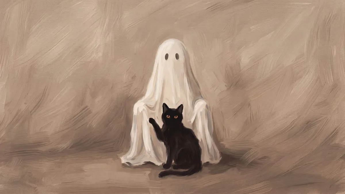 Ghost And Black Cat Portrait shown on your frame