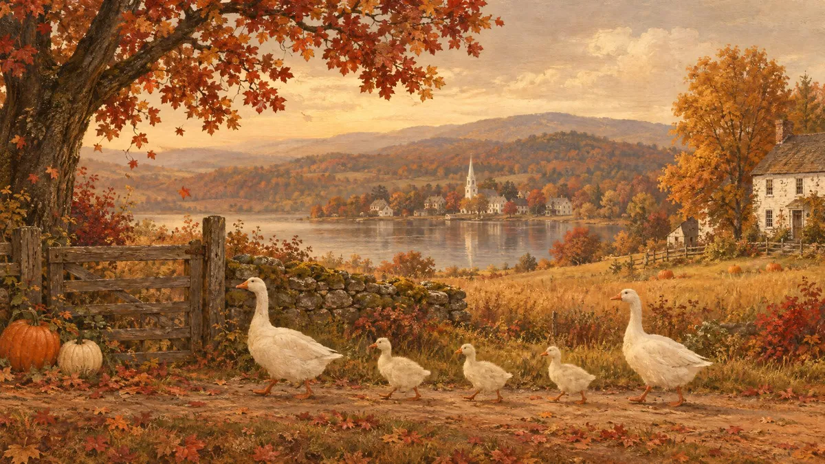 Vintage Geese Family Autumn Farm shown on your frame
