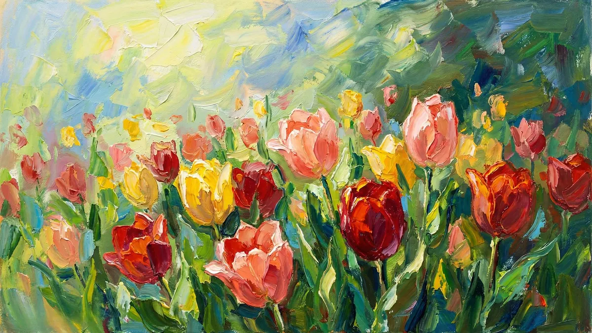 Colorful Tulip Field Landscape shown on your frame