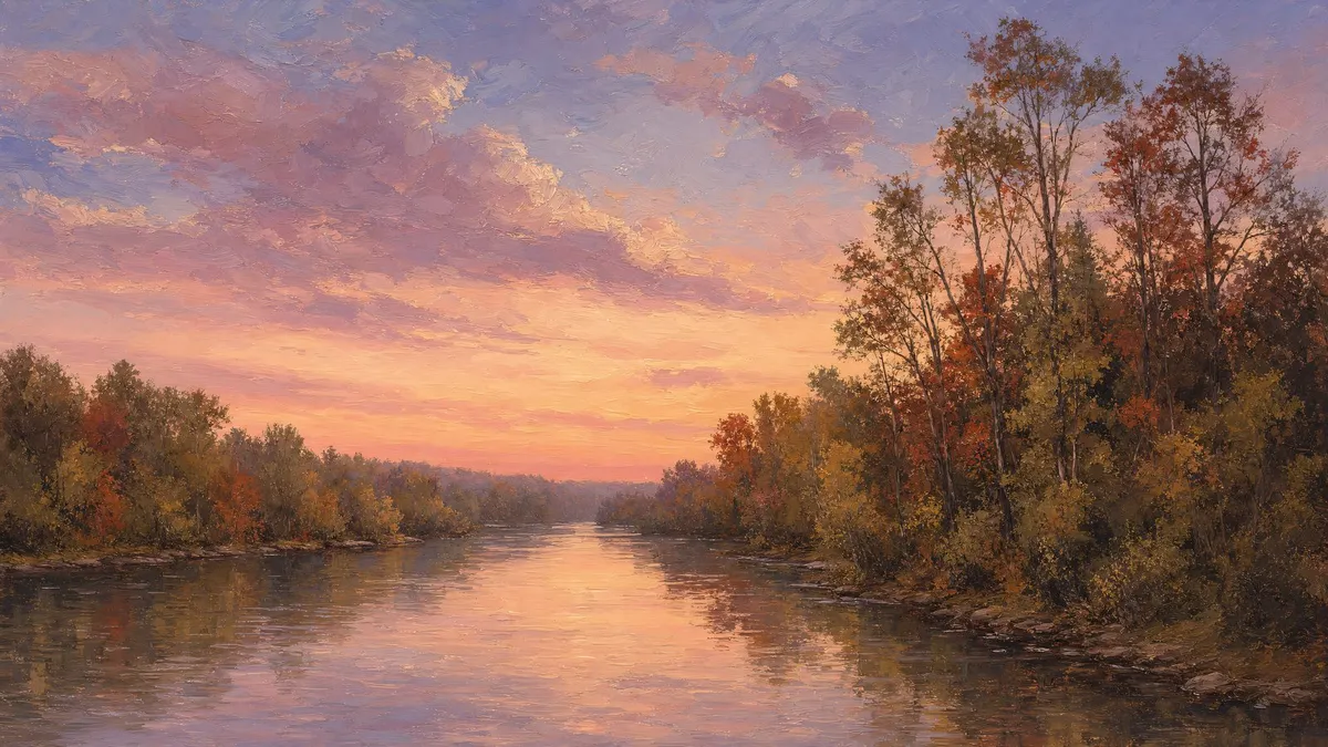 River Sunset Landscape shown on your frame