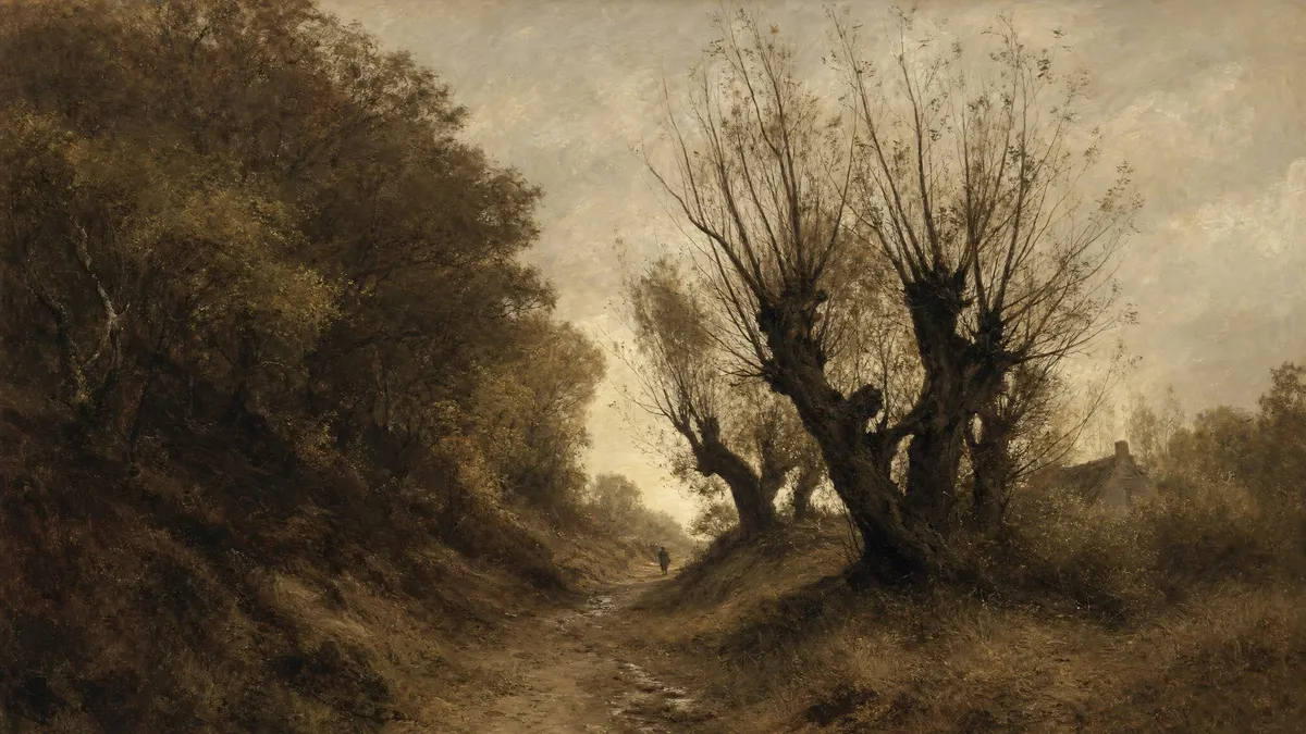 Antique Willow Tree Landscape shown on your frame