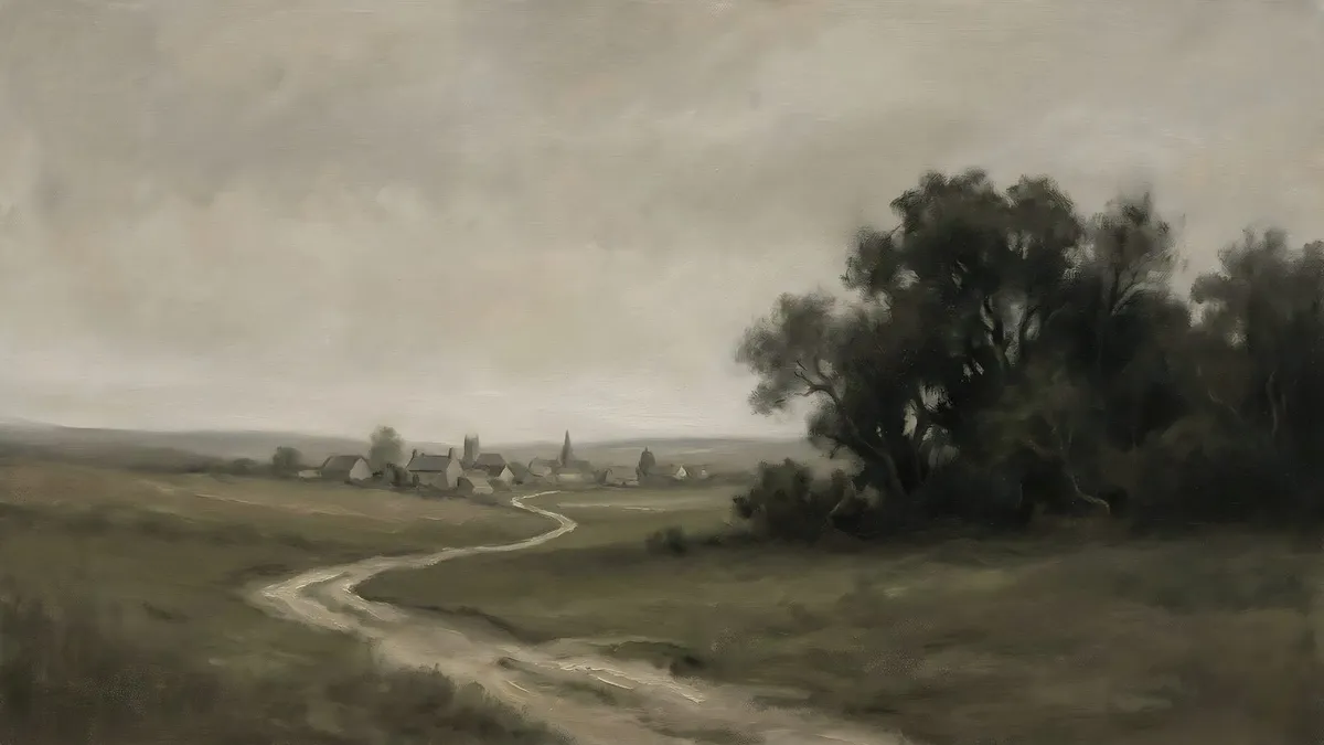 Moody Rural Village Landscape shown on your frame