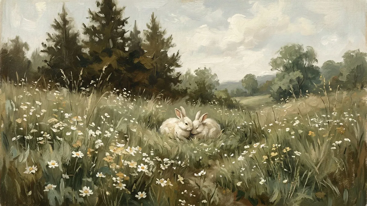 Vintage Bunny Meadow shown on your frame