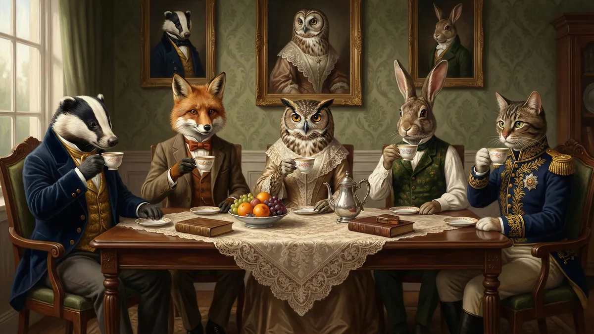 Vintage Animal Tea Party shown on your frame