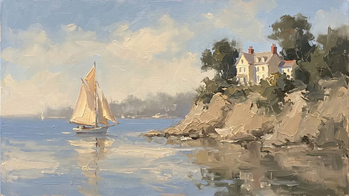 Coastal Sailboat House Cliff shown on your frame