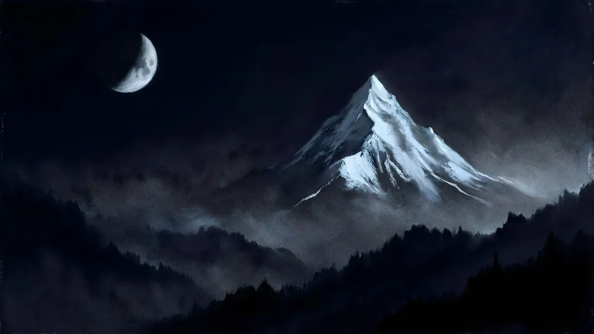 Moody Moonlit Mountain shown on your frame