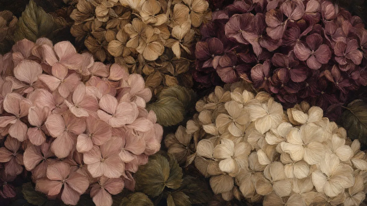 Moody Autumn Hydrangea Blossoms shown on your frame