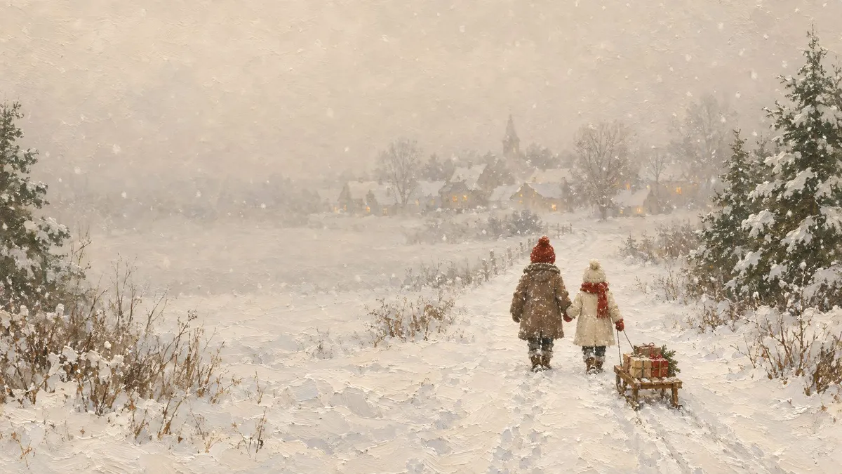 Winter Sled Walk Home shown on your frame