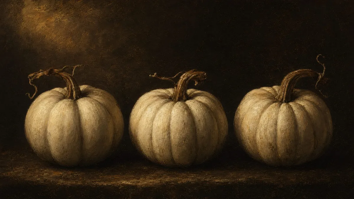 Vintage White Pumpkins Still Life shown on your frame