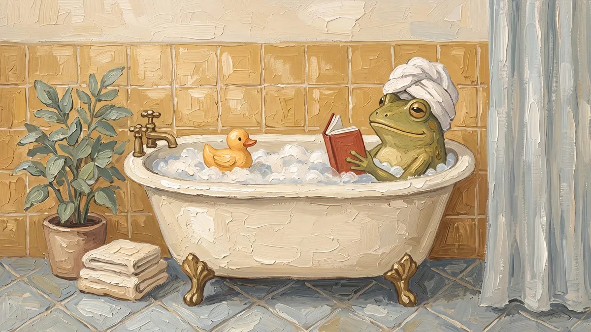 Frog In Bubble Bath shown on your frame