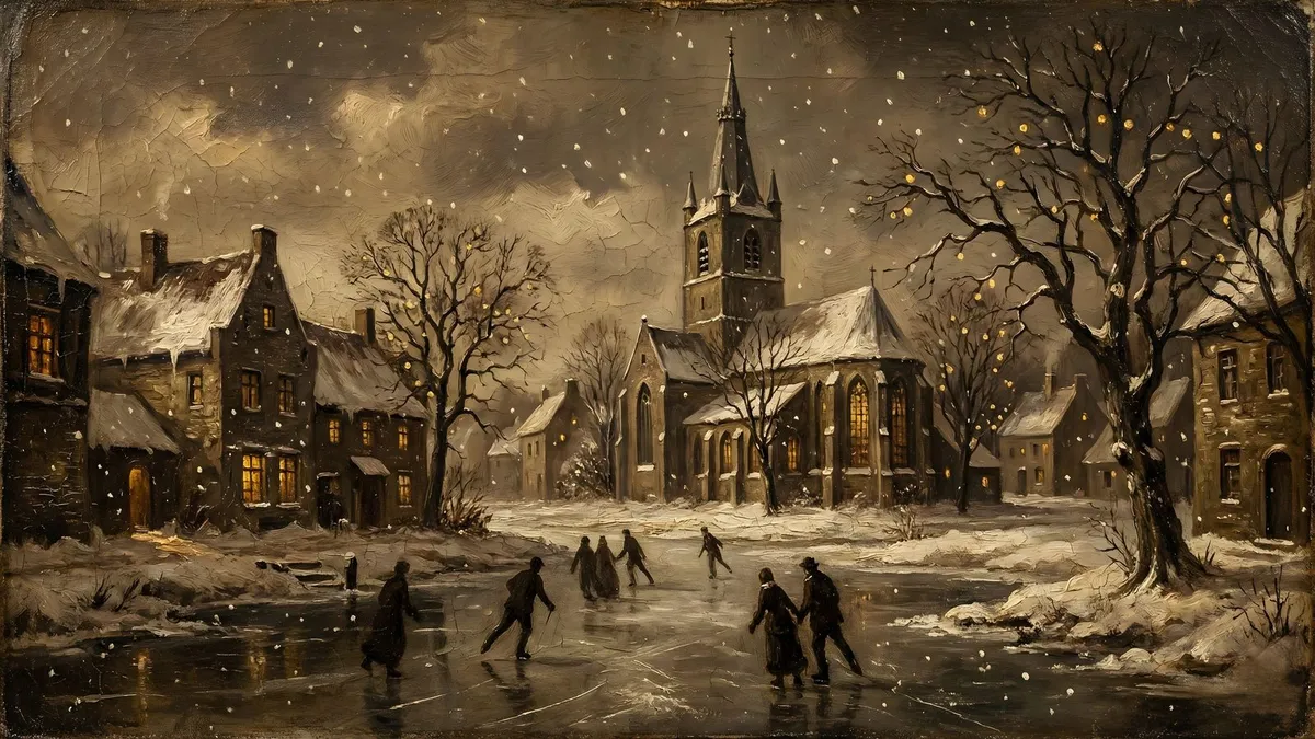 Vintage Christmas Village Skating Scene shown on your frame