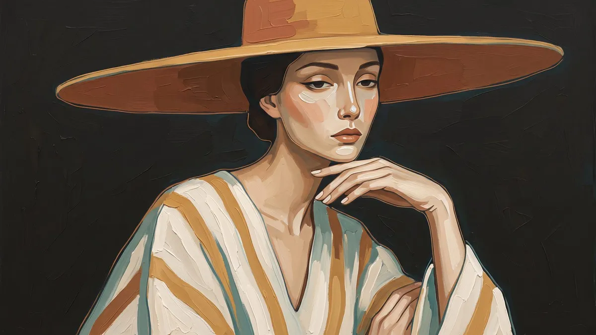 Mid-Century Woman Wide-Brim Hat shown on your frame