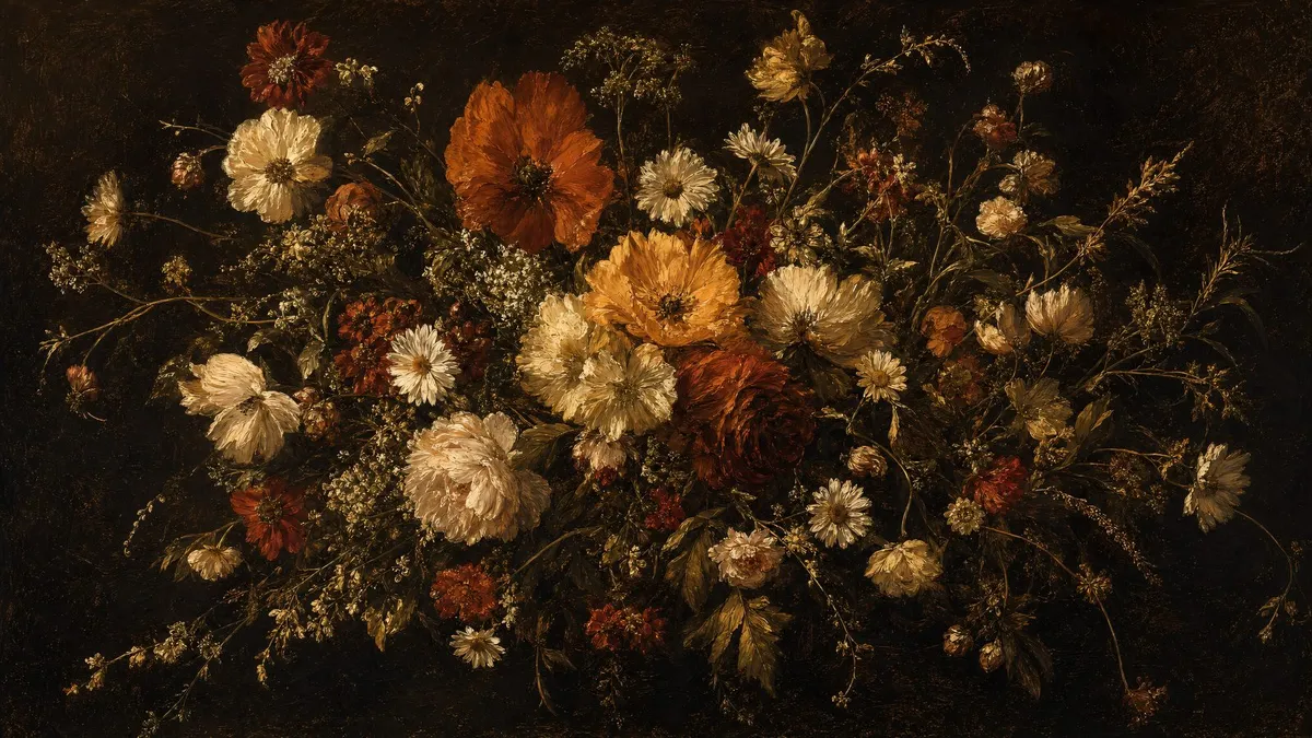 Antique Wildflower Bouquet shown on your frame