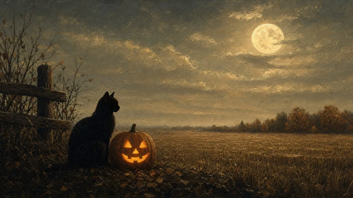 Moonlit Harvest Cat shown on your frame