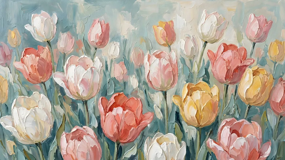 Pastel Spring Tulip Garden shown on your frame
