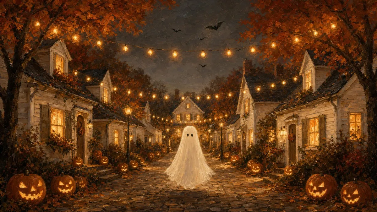 Cozy Ghost Village Street shown on your frame