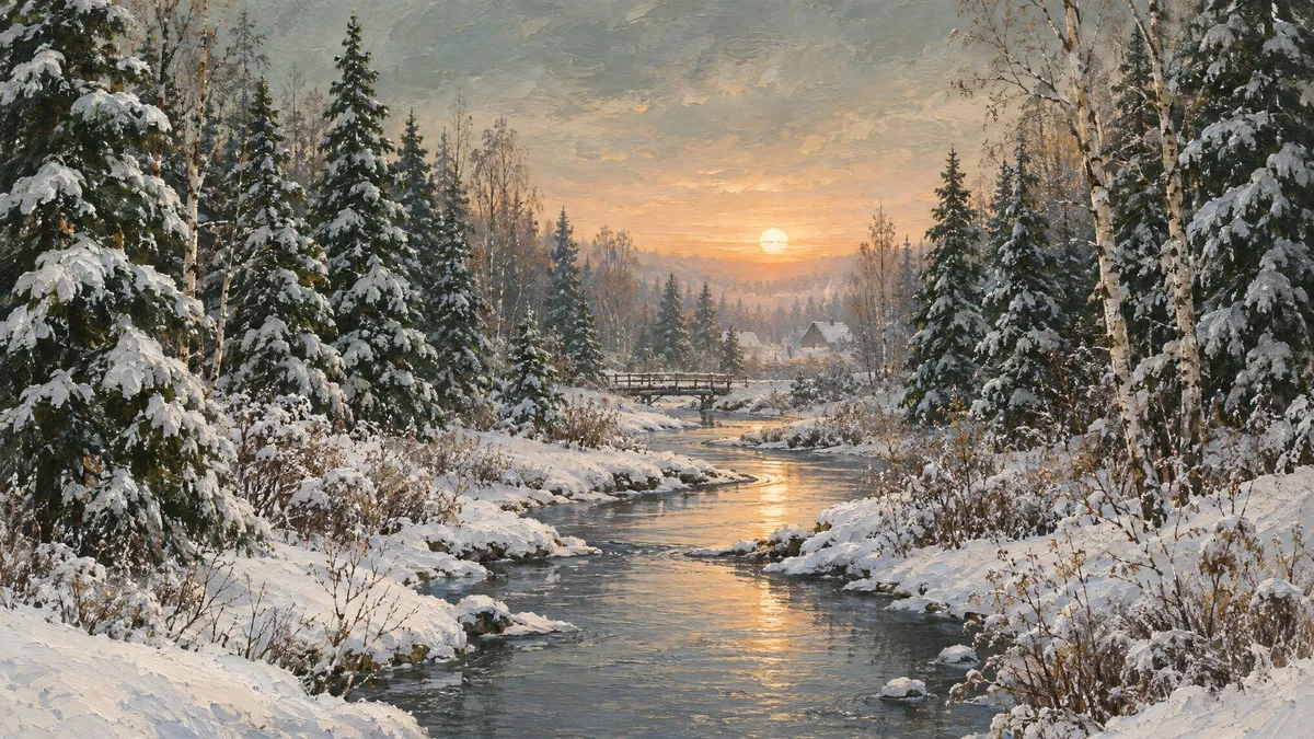 Winter Forest Stream shown on your frame