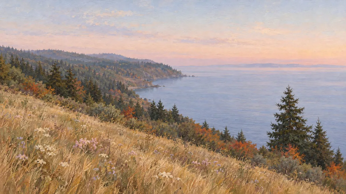 Autumn Coastal Bluff Meadow shown on your frame
