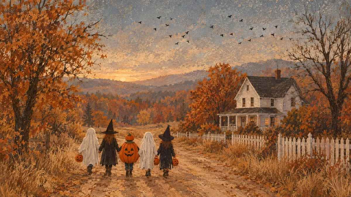 Autumn Trick Or Treat Farmhouse shown on your frame