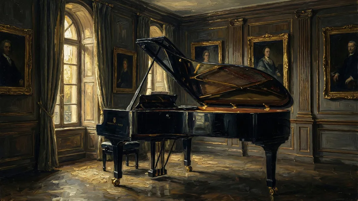 Dark Academia Grand Piano shown on your frame