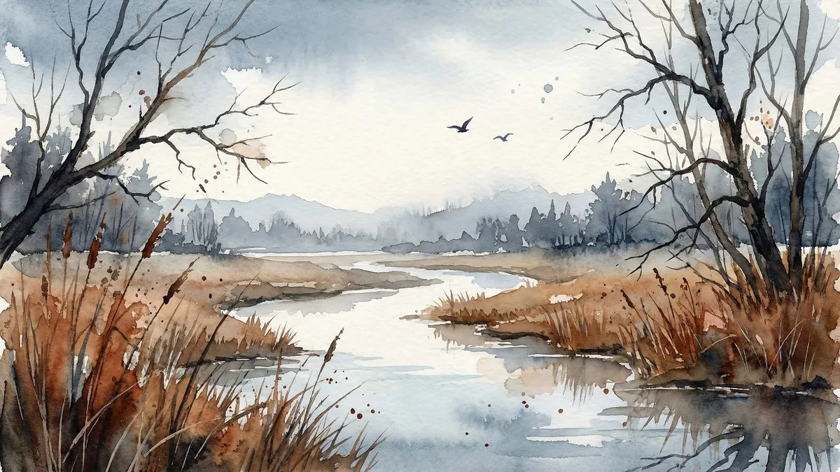 Winter River Marsh Landscape shown on your frame