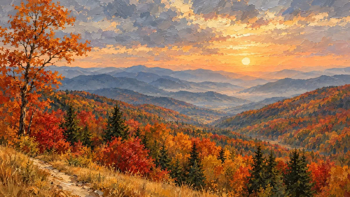 Autumn Mountain Sunset Valley shown on your frame