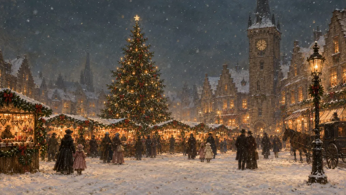 Victorian Christmas Market shown on your frame