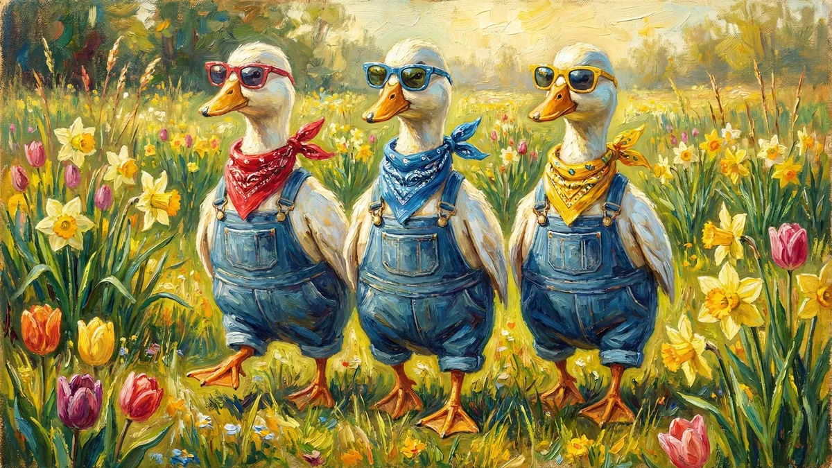 Funny Ducks in Overalls shown on your frame