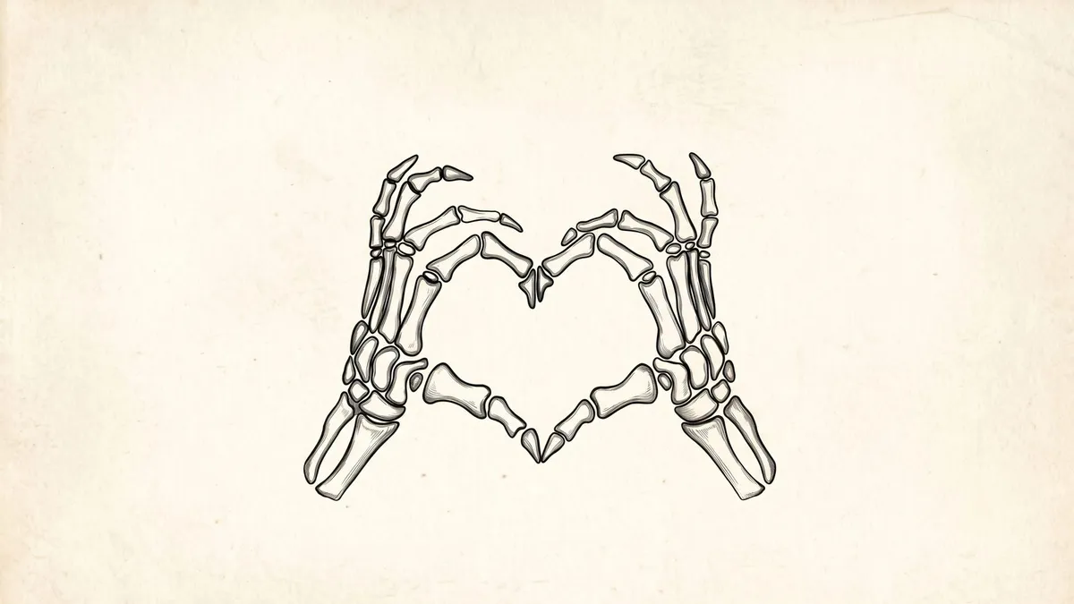 Skeleton Heart Hands Ink shown on your frame
