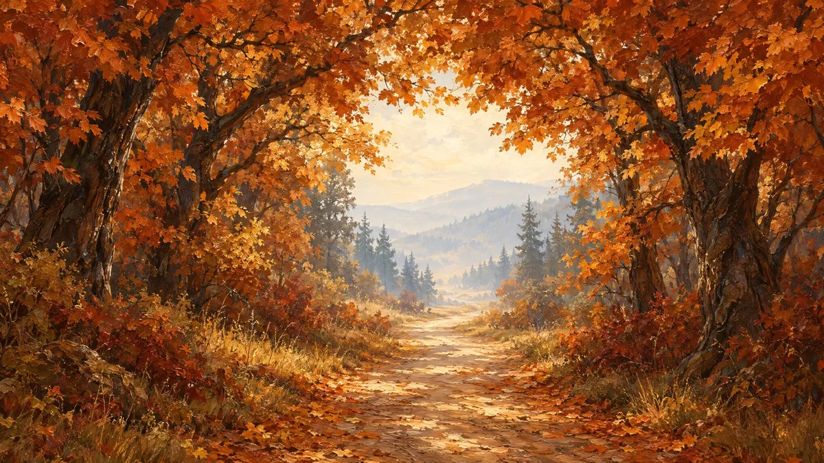 Autumn Forest Path Canopy shown on your frame