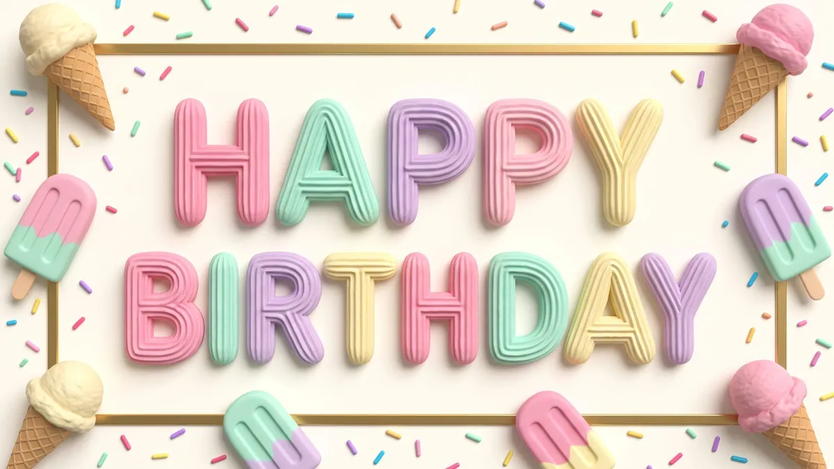 Piped Frosting Birthday Typography shown on your frame