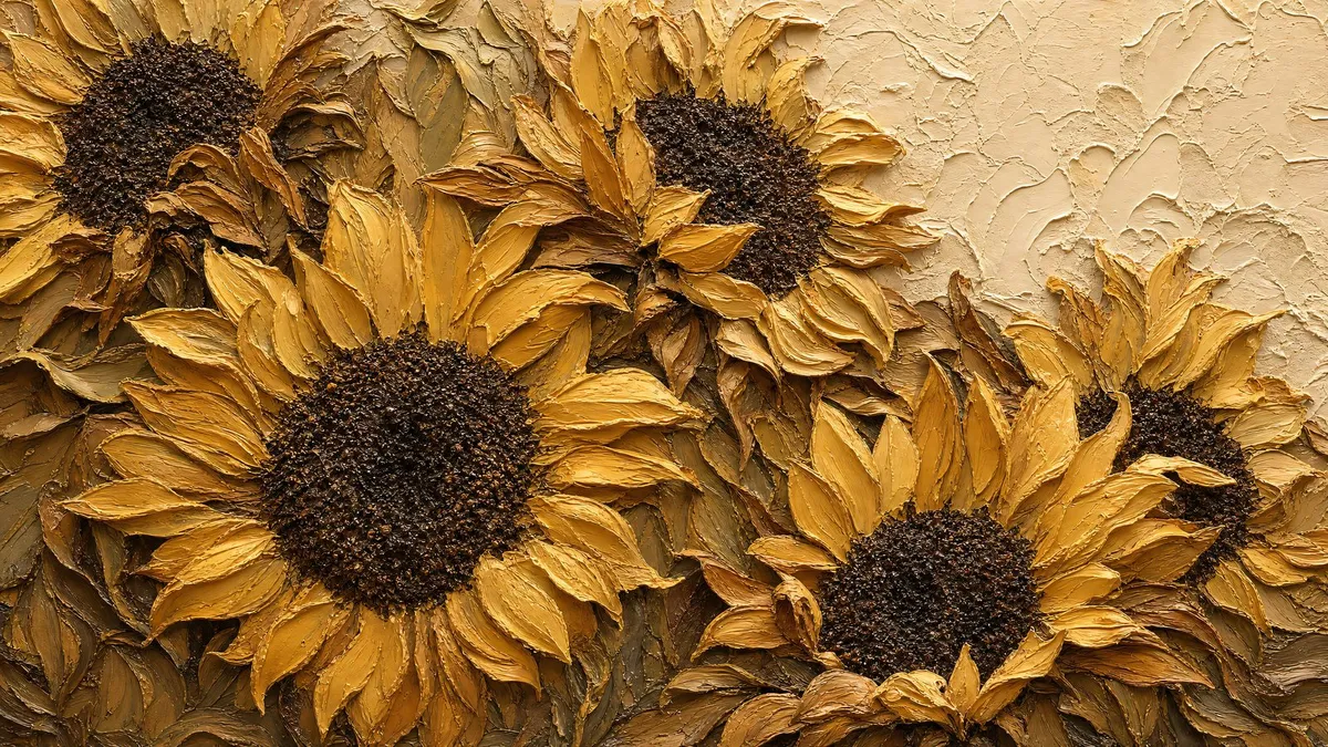 Golden Sunflower Impasto shown on your frame