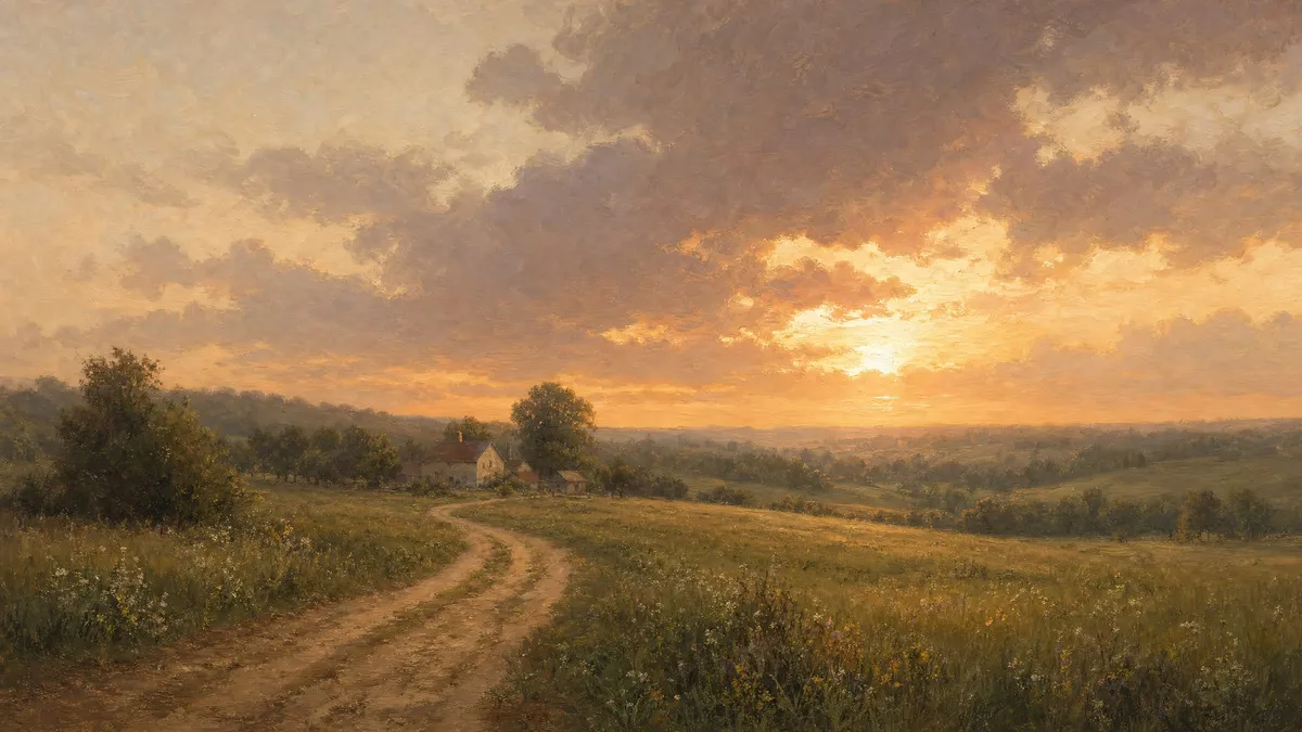 Painted Sunset Farmland shown on your frame