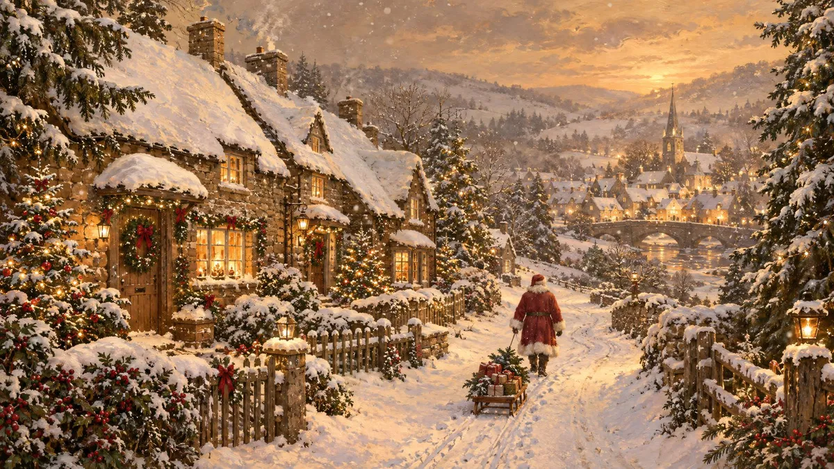 Santa's Snowy Village Lane shown on your frame