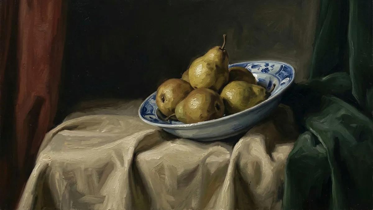 Moody Pears in Bowl shown on your frame