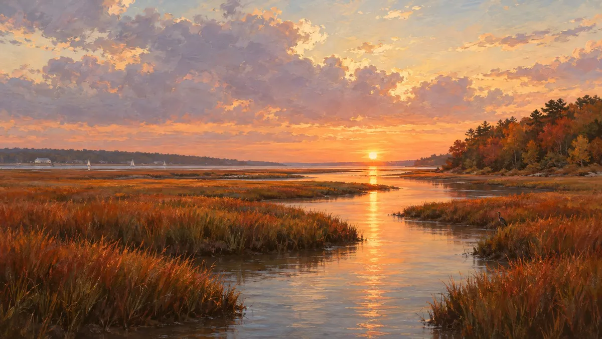 Fall Marsh Sunset shown on your frame