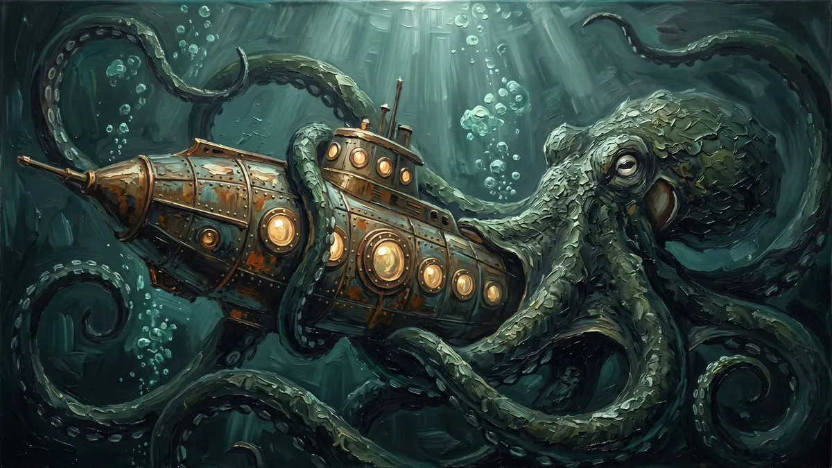 Steampunk Submarine Kraken shown on your frame